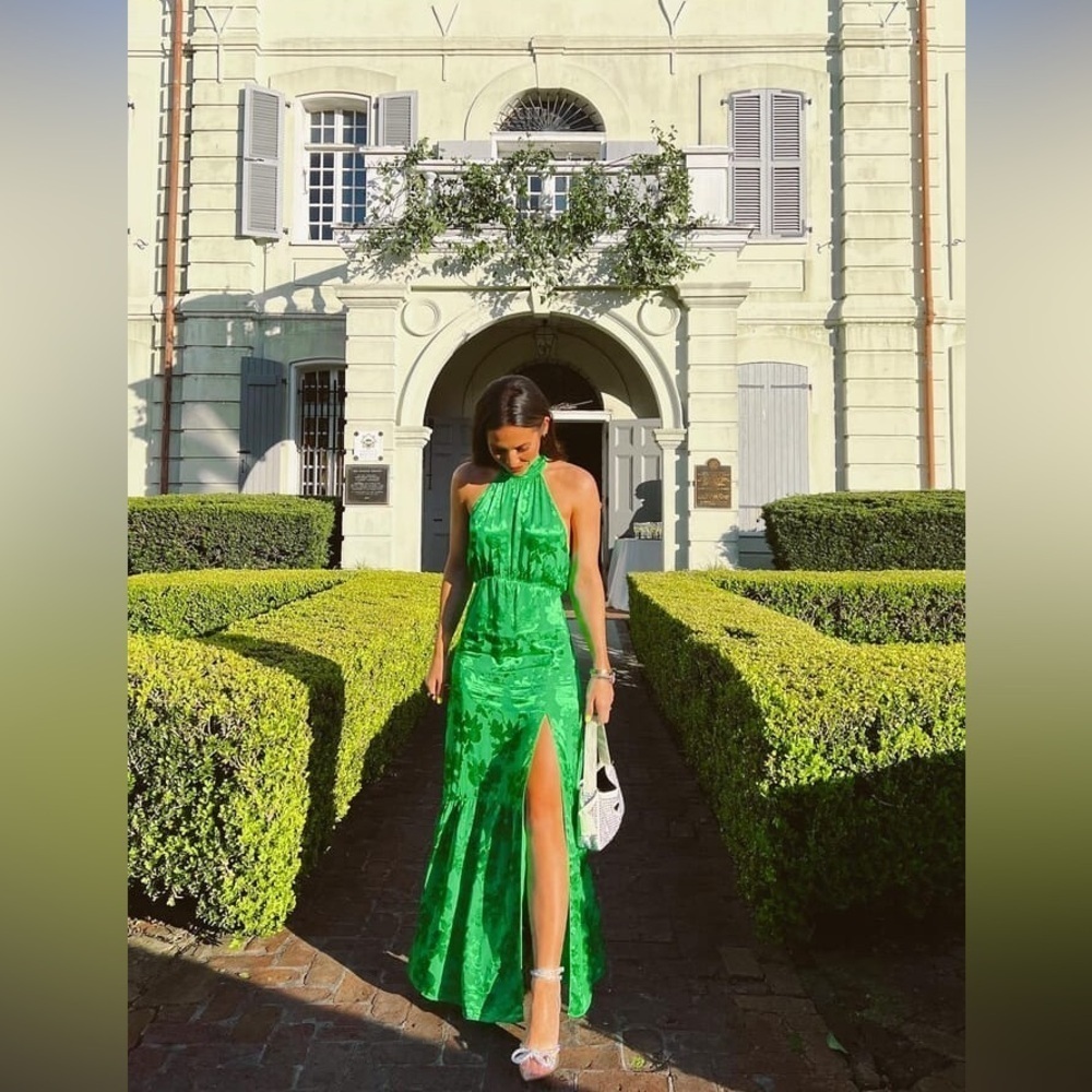 Saylor Audie dress Elegant Green Halter Maxi Dress